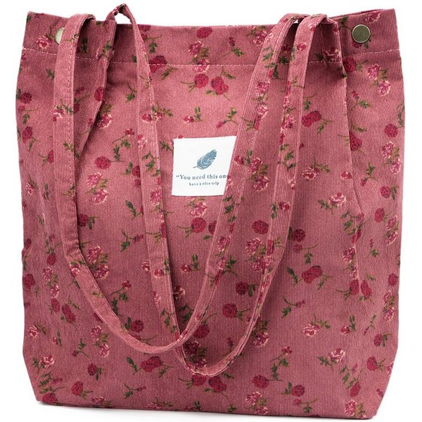 Zaewry Schultertasche Handtasche,Cord Tote, Canvas-Schultertaschen für Damen, Blümchentasche, Crossbody Mode Retro große Tasche, mit Innenfach für Arbeit,Reisen