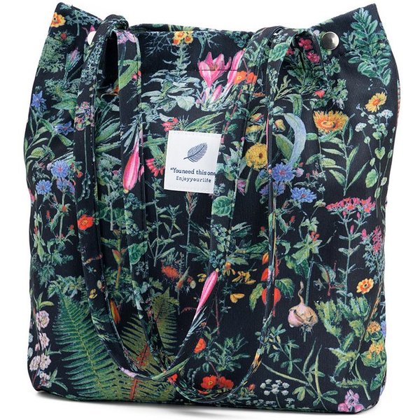 Zaewry Schultertasche Handtasche,Cord Tote, Canvas-Schultertaschen für Damen, Blümchentasche, Crossbody Mode Retro große Tasche, mit Innenfach für Arbeit,Reisen