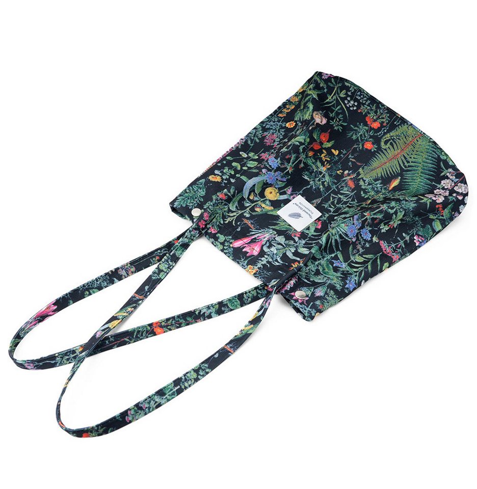 Zaewry Schultertasche Handtasche,Cord Tote, Canvas-Schultertaschen für Damen, Blümchentasche, Crossbody Mode Retro große Tasche, mit Innenfach für Arbeit,Reisen – Bild 2 von 5