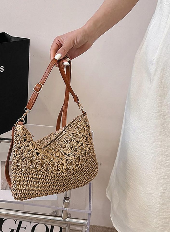 Zaewry Strandtasche Damen Strohtasche, Rattan-Geldbörse, Umhängetasche Tasche, Handtasche, Schultertasche – Bild 3 von 5