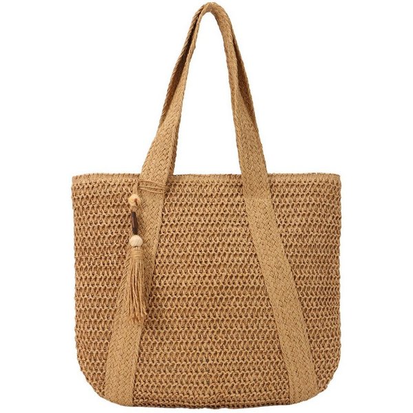 Zaewry Strandtasche Damen, Große Handtasche Damen, Leichte Schultertasche Boho, Shopper Tasche, Sommer Tasche Geflochten, Einkaufstasche Beach Bag