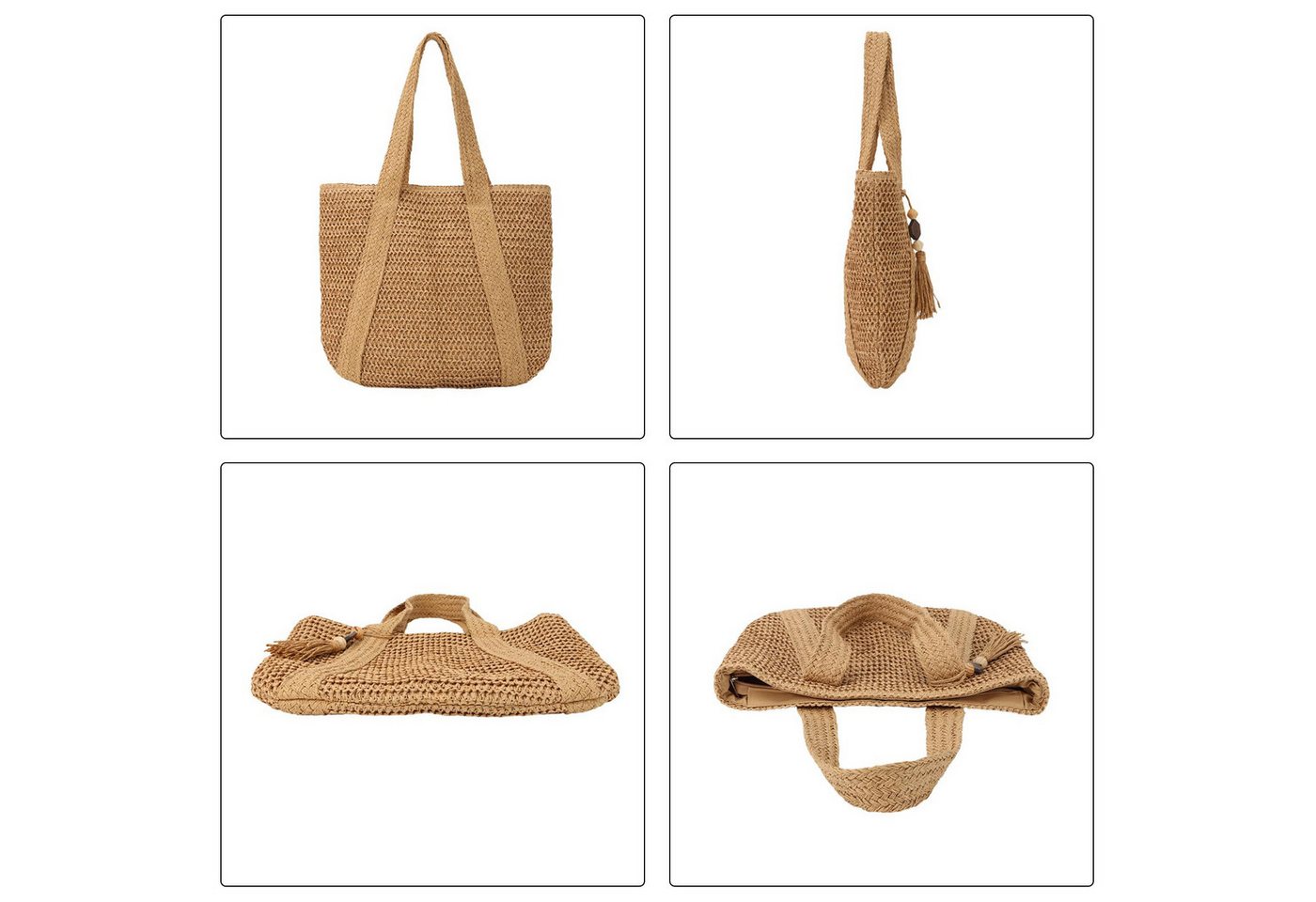 Zaewry Strandtasche Damen, Große Handtasche Damen, Leichte Schultertasche Boho, Shopper Tasche, Sommer Tasche Geflochten, Einkaufstasche Beach Bag – Bild 5 von 5