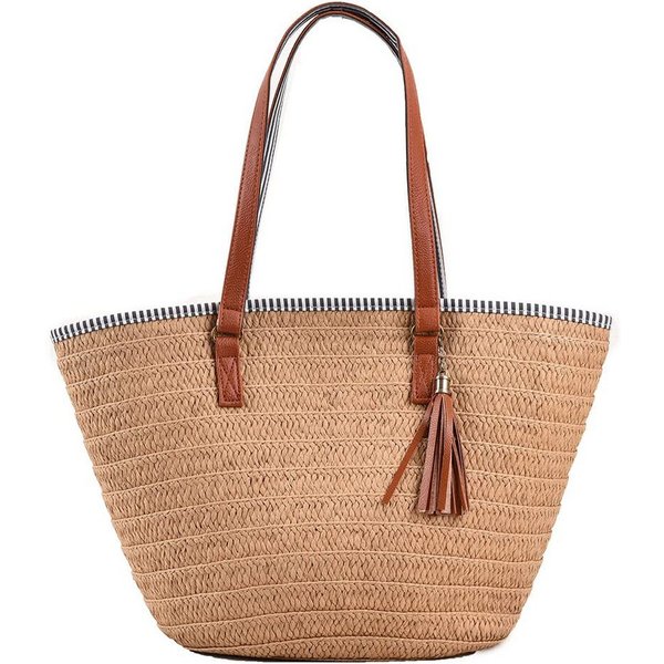 Zaewry Strandtasche Stroh Strand Schultertasche Tasche,Damen Sommer Böhmische Handtasche, für Reisen Strand Reise Schule Arbeit Einkaufen