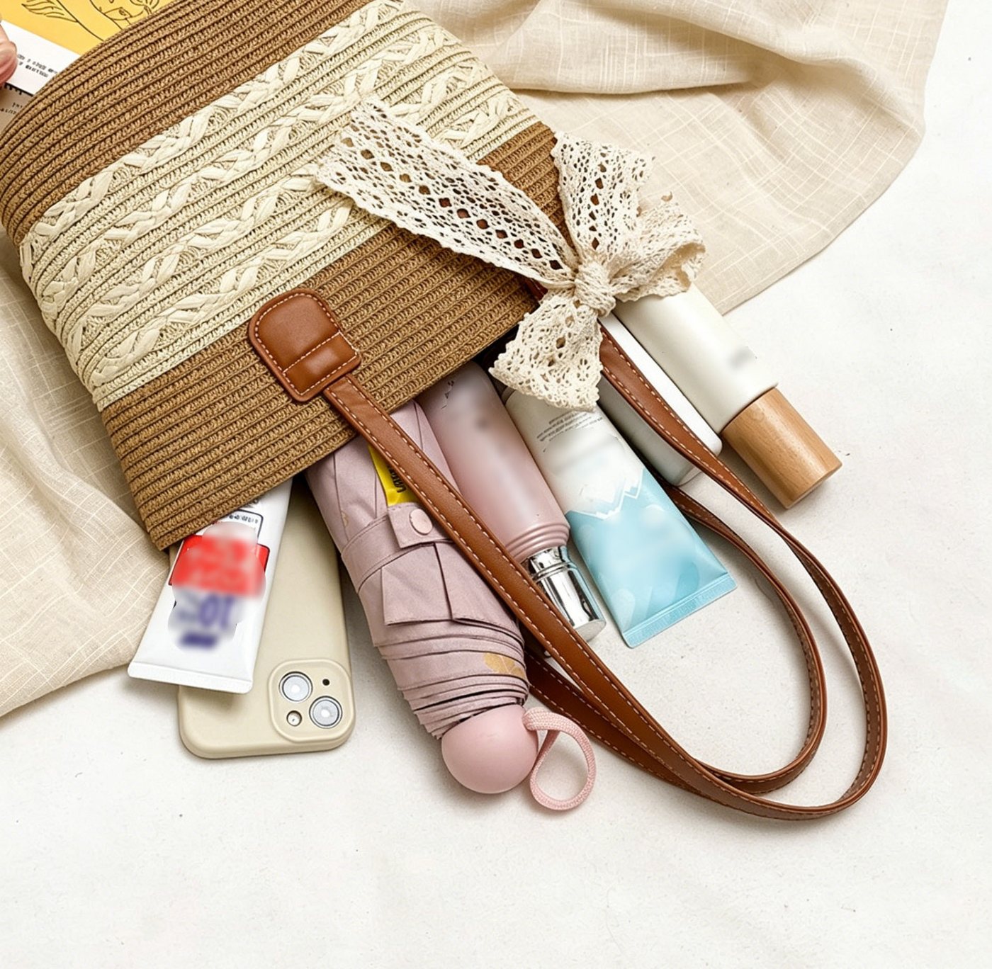 Zaewry Strandtasche Stroh-Strandtasche, geräumige Strohtasche, Strand-Schultertasche, Strohtasche mit Henkel – Bild 4 von 5