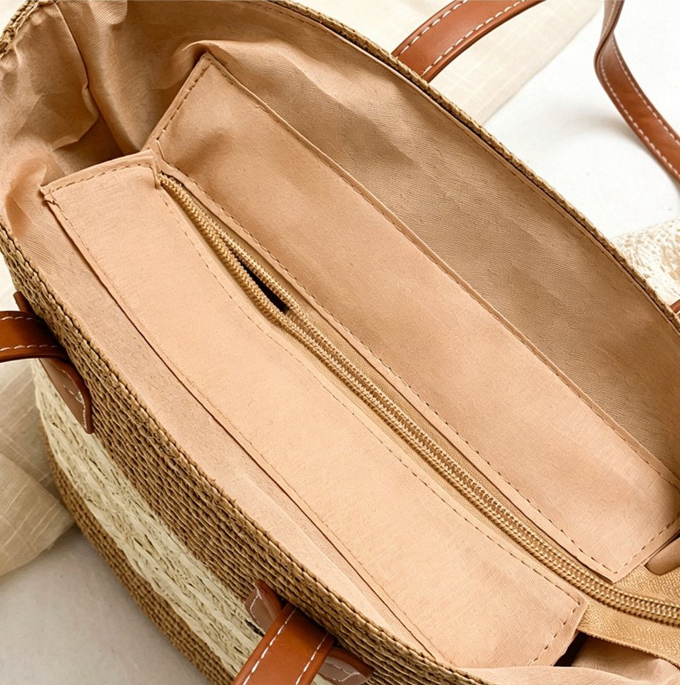 Zaewry Strandtasche Stroh-Strandtasche, geräumige Strohtasche, Strand-Schultertasche, Strohtasche mit Henkel – Bild 5 von 5