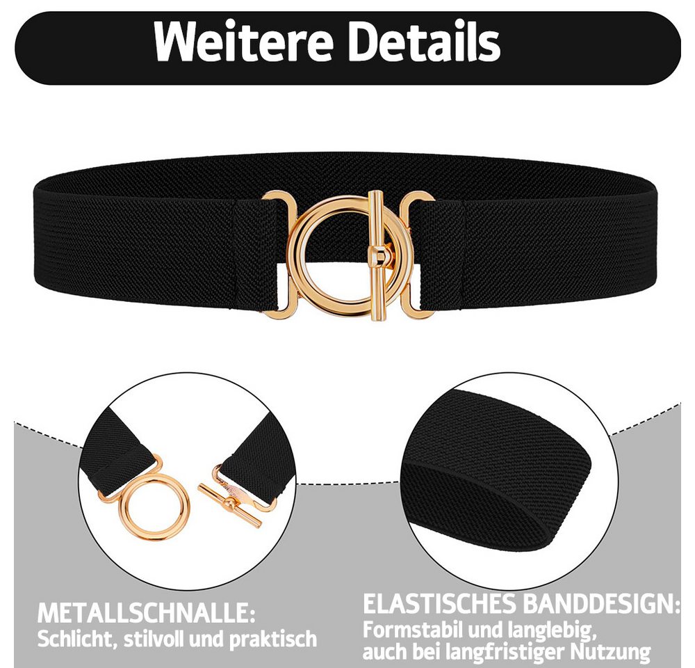 Zaewry Taillengürtel Damen Elastikgürtel, Verstellbarer, für Jeans, Hosen und Kleider elastische Taillengürtel für Kleider mit goldfarbener Schnalle – Bild 2 von 5