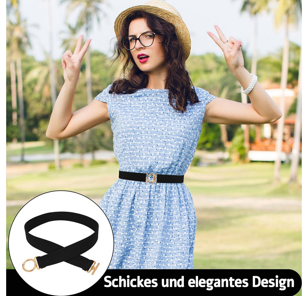Zaewry Taillengürtel Damen Elastikgürtel, Verstellbarer, für Jeans, Hosen und Kleider elastische Taillengürtel für Kleider mit goldfarbener Schnalle – Bild 3 von 5