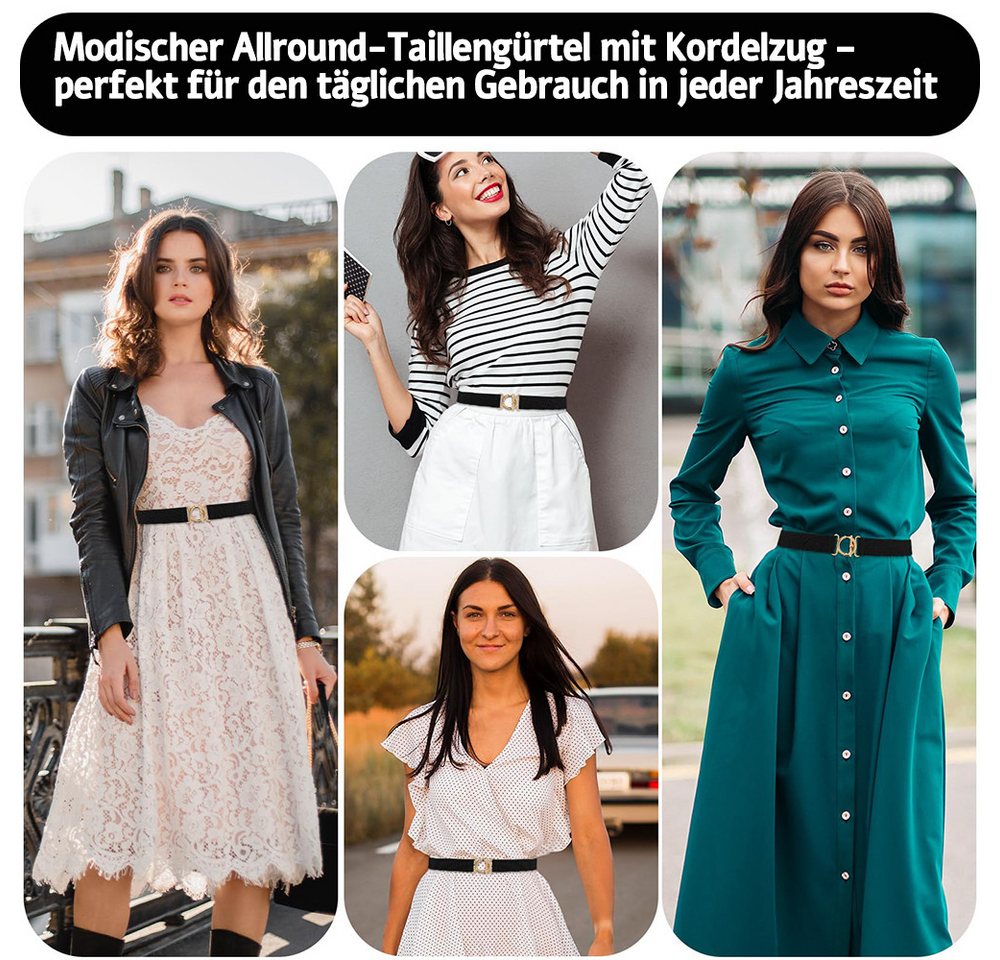 Zaewry Taillengürtel Damen Elastikgürtel, Verstellbarer, für Jeans, Hosen und Kleider elastische Taillengürtel für Kleider mit goldfarbener Schnalle – Bild 4 von 5
