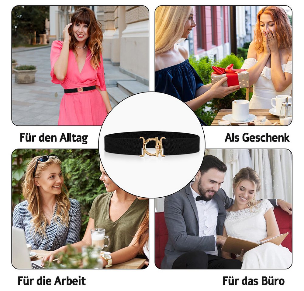 Zaewry Taillengürtel Damen Elastikgürtel, Verstellbarer, für Jeans, Hosen und Kleider elastische Taillengürtel für Kleider mit goldfarbener Schnalle – Bild 5 von 5