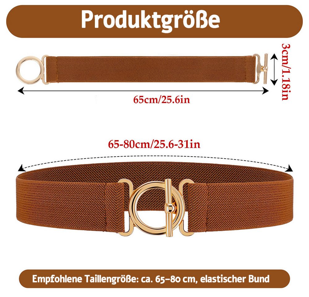 Zaewry Taillengürtel Damen Elastikgürtel, Verstellbarer, für Jeans, Hosen und Kleider elastische Taillengürtel für Kleider mit goldfarbener Schnalle – Bild 2 von 5