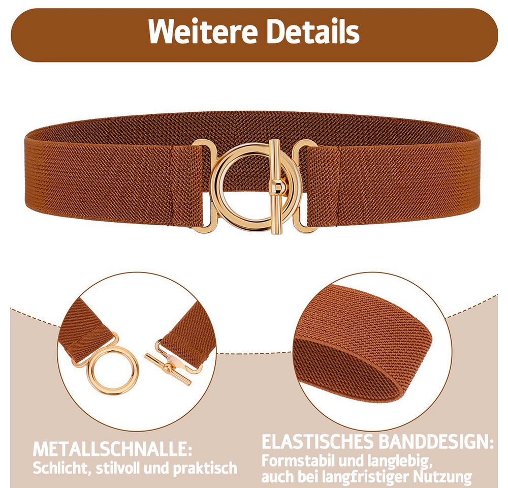 Zaewry Taillengürtel Damen Elastikgürtel, Verstellbarer, für Jeans, Hosen und Kleider elastische Taillengürtel für Kleider mit goldfarbener Schnalle – Bild 3 von 5