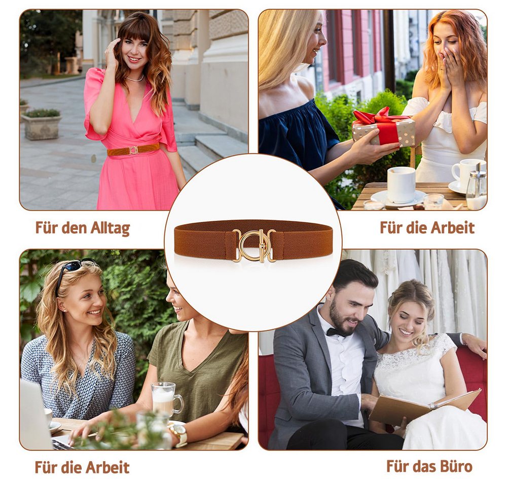 Zaewry Taillengürtel Damen Elastikgürtel, Verstellbarer, für Jeans, Hosen und Kleider elastische Taillengürtel für Kleider mit goldfarbener Schnalle – Bild 4 von 5