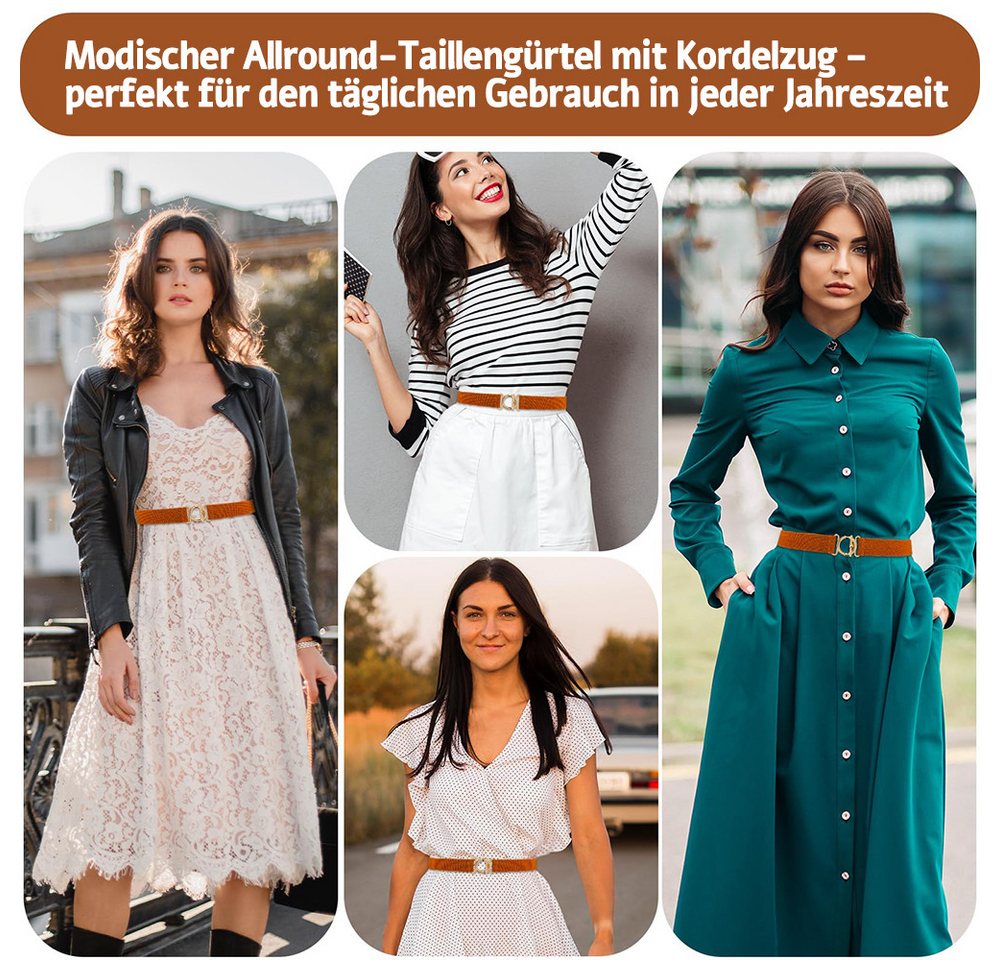 Zaewry Taillengürtel Damen Elastikgürtel, Verstellbarer, für Jeans, Hosen und Kleider elastische Taillengürtel für Kleider mit goldfarbener Schnalle – Bild 5 von 5