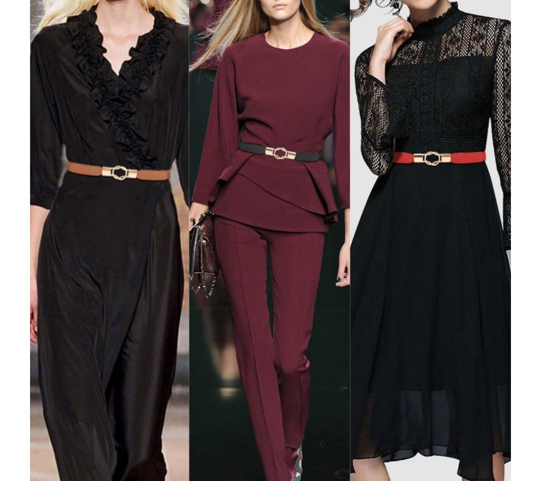 Zaewry Taillengürtel Dünne Retro Stretch Taille Gürtel Mit Goldener Schnalle Frauen Dünner elastischer Gürtel für Kleider – Bild 2 von 5