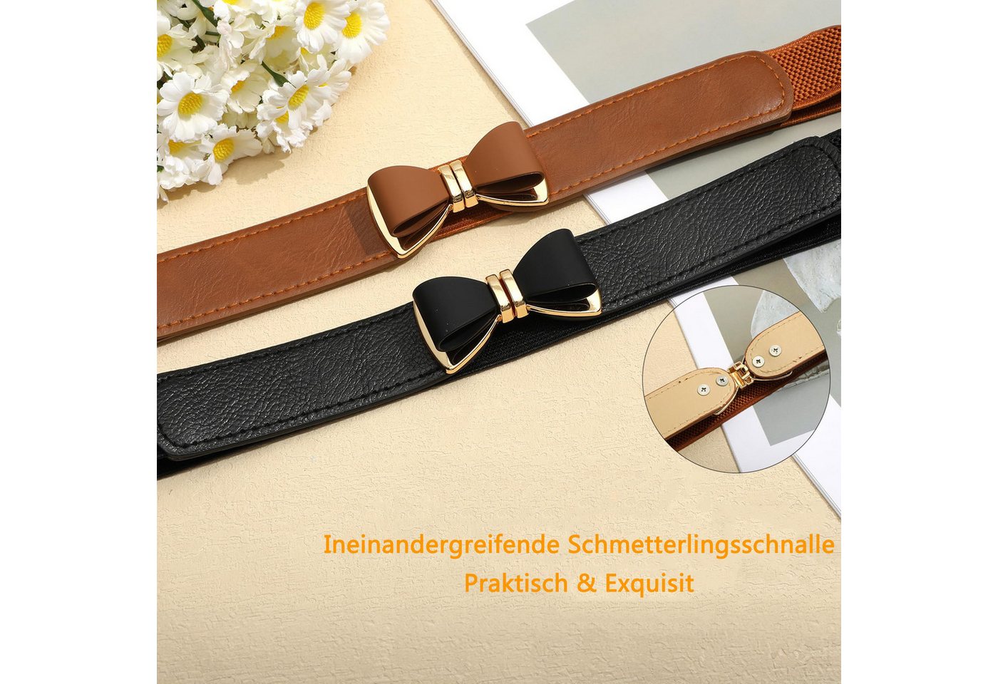 Zaewry Taillengürtel Taillengürtel Einfarbiges Klassisches Elastischer Gürtel mit Schleifenschnalle für Frauen Jeans Hosen Kleider – Bild 2 von 5