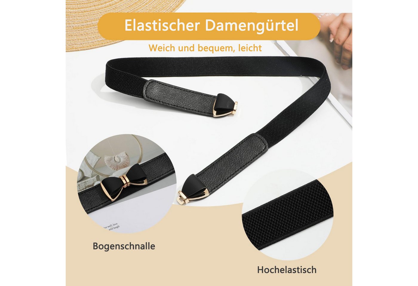 Zaewry Taillengürtel Taillengürtel Einfarbiges Klassisches Elastischer Gürtel mit Schleifenschnalle für Frauen Jeans Hosen Kleider – Bild 3 von 5