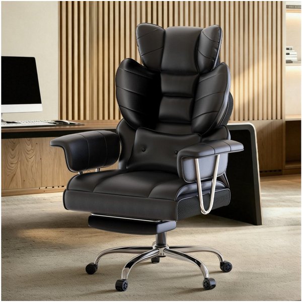ZAISZE Bürostuhl Ergonomischer Leder Chefsessel mit Fußstütze – Komfort & Stil (Spar-Set), Hochlehner,Kopfstütze & Lordosenstütze,Höhenverstellbar & Drehbar