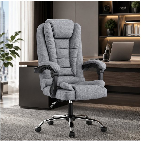 ZAISZE Chefsessel Bürostuhl, Ergonomischer Bürostuhl, Stoff Schreibtischstuhl (Hohe Rückenlehne Ergonomische Liege mit Kippfunktion 360° Drehbarer Schreibtischs