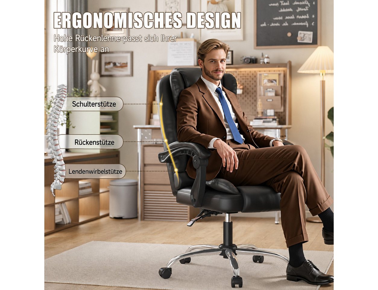 ZAISZE Chefsessel Bürostuhl, Ergonomischer Bürostuhl, Stoff Schreibtischstuhl (Hohe Rückenlehne Ergonomische Liege mit Kippfunktion 360° Drehbarer Schreibtischs – Bild 2 von 5