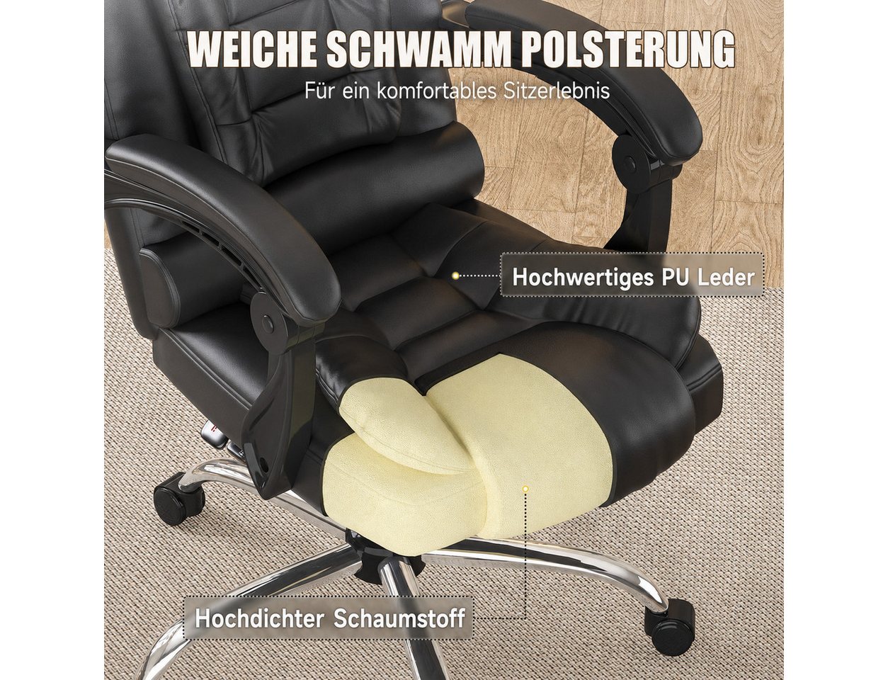 ZAISZE Chefsessel Bürostuhl, Ergonomischer Bürostuhl, Stoff Schreibtischstuhl (Hohe Rückenlehne Ergonomische Liege mit Kippfunktion 360° Drehbarer Schreibtischs – Bild 3 von 5