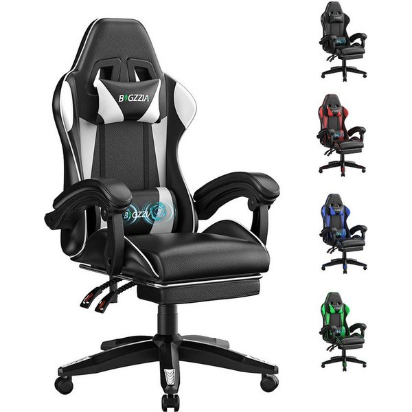 ZAISZE Gaming-Stuhl Schreibtischstuhl, Ergonomischer Bürostuhl mit Massagefunktion (PC Stuhl mit Fußstütze Kopfstütze Lendenkissen), Höhenverstellung Neigung 90