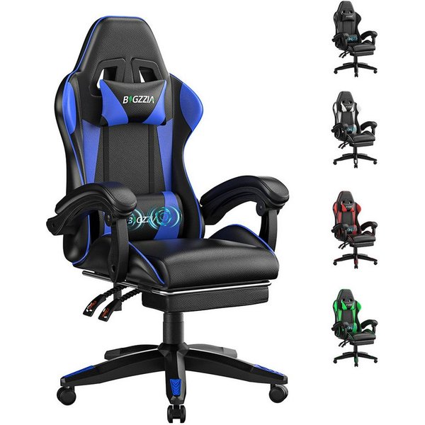 ZAISZE Gaming-Stuhl Schreibtischstuhl, Ergonomischer Bürostuhl mit Massagefunktion (PC Stuhl mit Fußstütze Kopfstütze Lendenkissen), Höhenverstellung Neigung 90