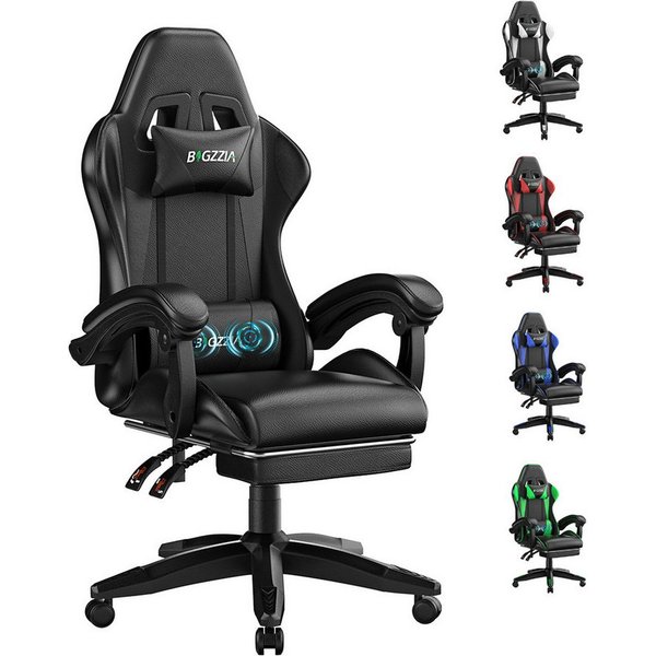 ZAISZE Gaming-Stuhl Schreibtischstuhl, Ergonomischer Bürostuhl mit Massagefunktion (PC Stuhl mit Fußstütze Kopfstütze Lendenkissen), Höhenverstellung Neigung 90