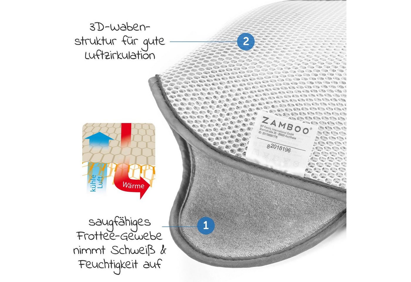 Zamboo Autokindersitz Cool & Dry - Grau, Sitzauflage für Babyschale Maxi Cosi & ReboarderSommer Sitzeinlage – Bild 4 von 5