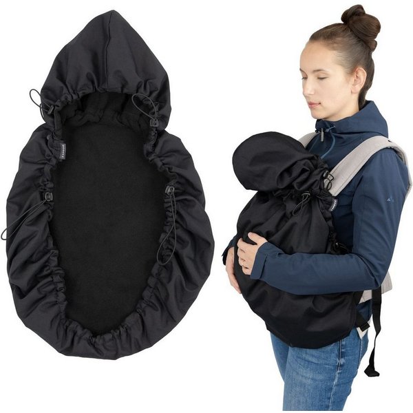 Zamboo Babytrage Schwarz, Universal Fleece Cover für Babytrage Bauchtrage Regen- & Wetterschutz