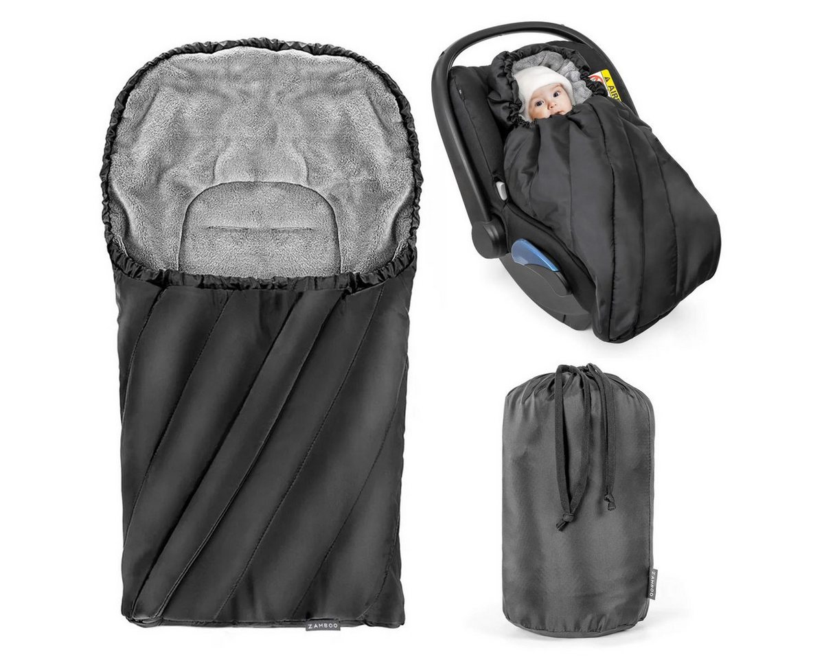 Zamboo Fußsack Deluxe - Schwarz Grau, Winter Fußsack für Babyschale Maxi Cosi & Babywanne Baby Winterfußsack – Bild 2 von 5