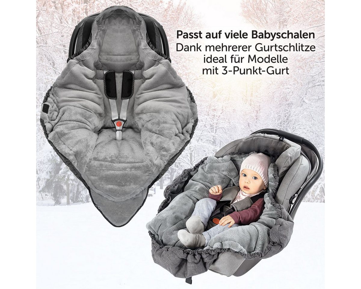 Zamboo Fußsack Grau, Baby Winter Einschlagdecke für Babyschale und Kinderwagen Babywanne – Bild 3 von 5