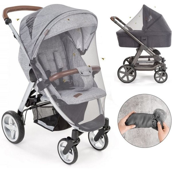 Zamboo Insektenschutzplissee Grau, Universal Insektenschutz / Mückennetz für Kinderwagen & Buggy