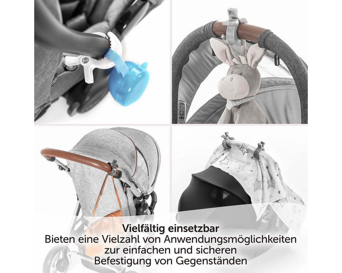 Zamboo Kinder-Buggy Grau Weiß, Kinderwagen Klammern Haken/Clips zur Befestigung an Buggy / Babyschale – Bild 3 von 5