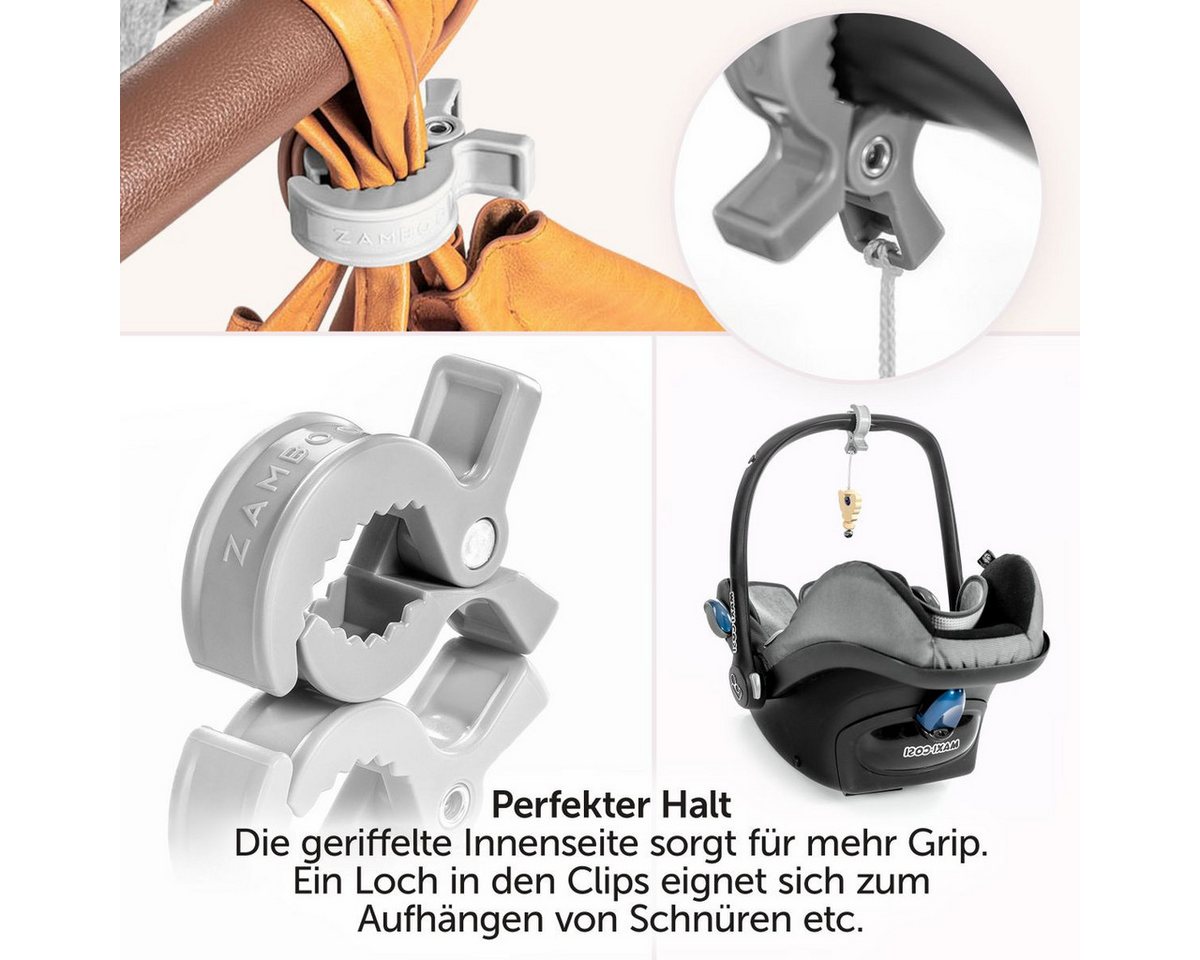Zamboo Kinder-Buggy Grau Weiß, Kinderwagen Klammern Haken/Clips zur Befestigung an Buggy / Babyschale – Bild 4 von 5
