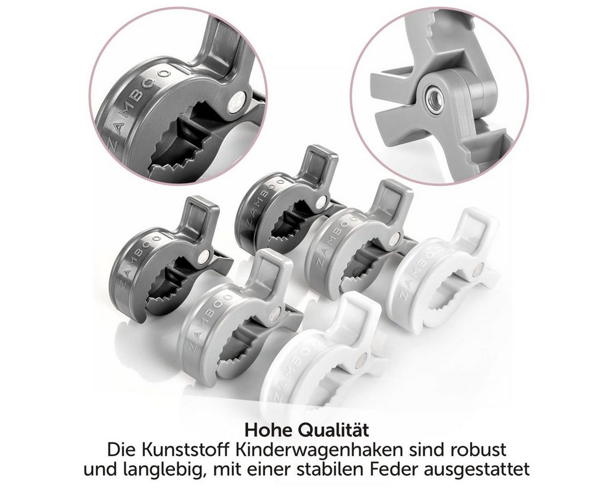 Zamboo Kinder-Buggy Grau Weiß, Kinderwagen Klammern Haken/Clips zur Befestigung an Buggy / Babyschale – Bild 5 von 5