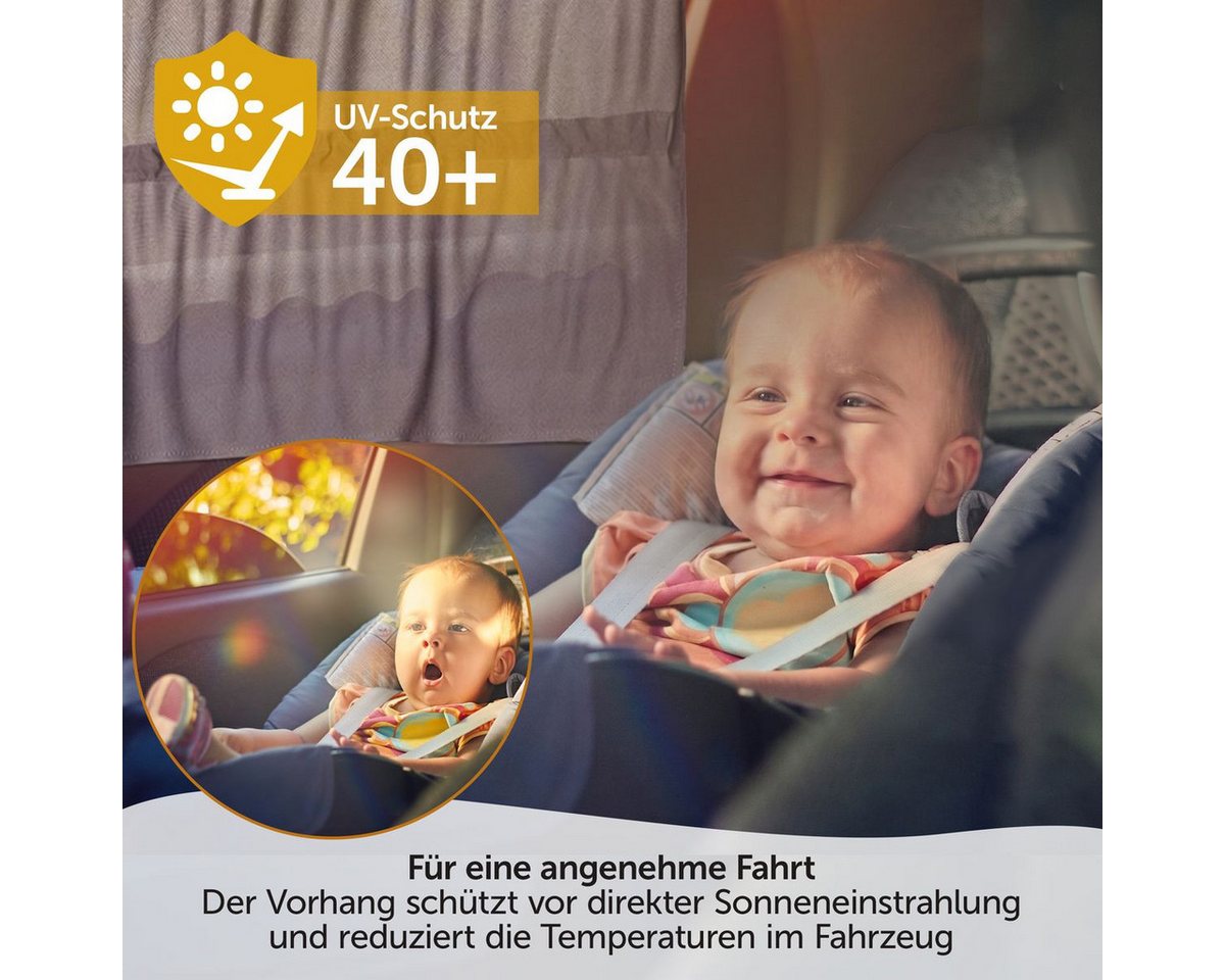 Zamboo Sonnenschutz Universal - Anthrazit, Baby Auto Sonnenschutz mit Vorhang-Funktion & UV Schutz Hitzeschutz – Bild 2 von 5