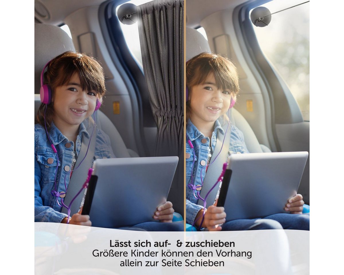 Zamboo Sonnenschutz Universal - Anthrazit, Baby Auto Sonnenschutz mit Vorhang-Funktion & UV Schutz Hitzeschutz – Bild 3 von 5