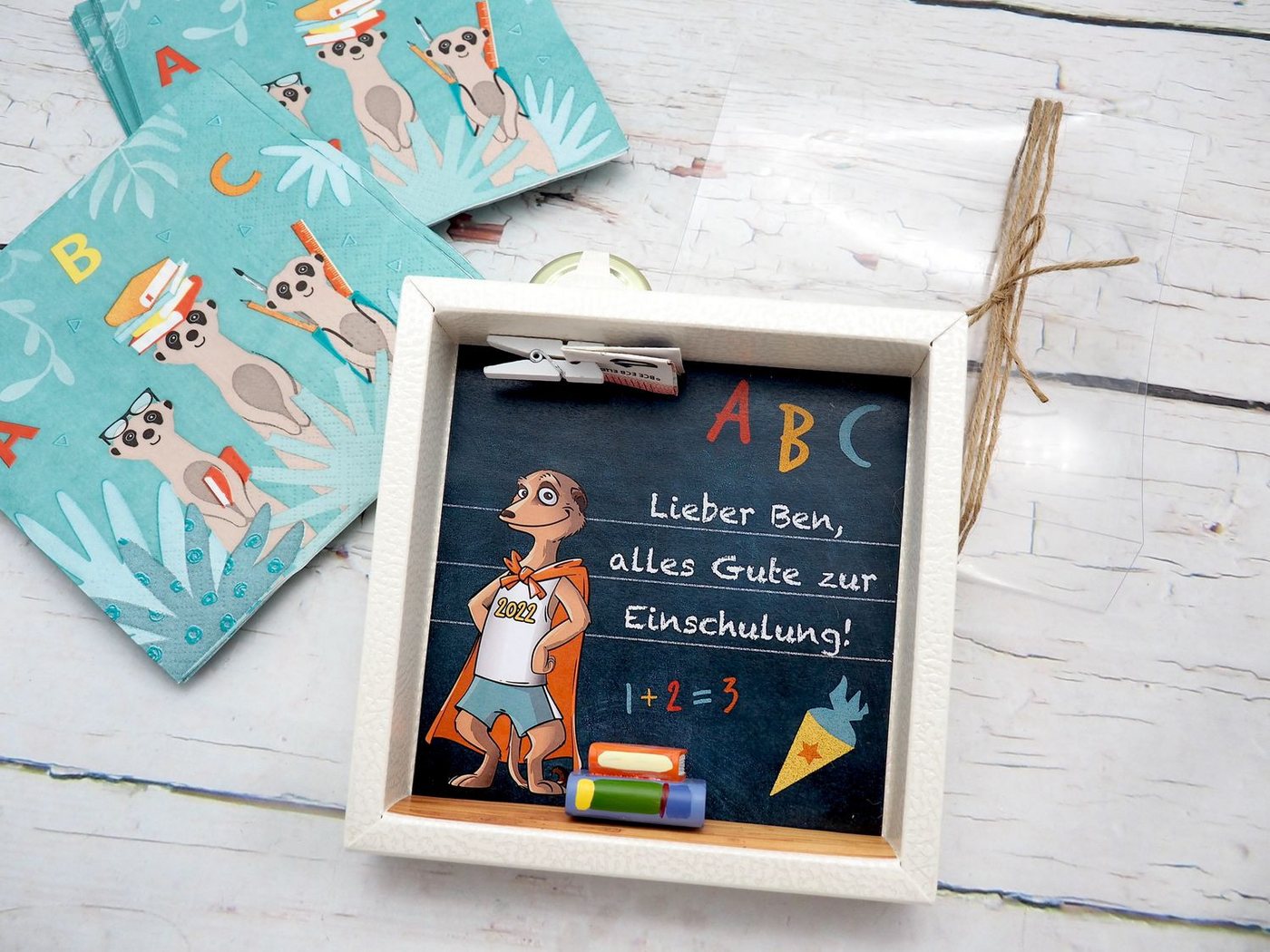 ZauberDeko Geschenkbox Geldgeschenk Schulanfang Einschulung Schule MIT NAMEN Erdmännchen – Bild 2 von 4
