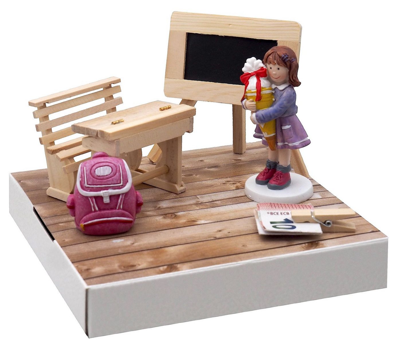 ZauberDeko Geschenkbox Geldgeschenk Verpackung Einschulung Schulanfang Schulbank Mädchen – Bild 2 von 4