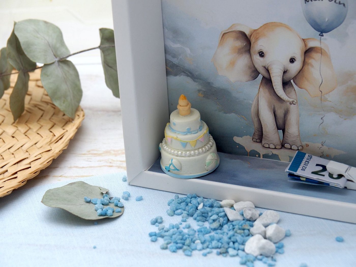ZauberDeko Geschenkbox Taufe Geldgeschenk Verpackung MIT NAMEN Elefant Blau Geburt – Bild 5 von 5