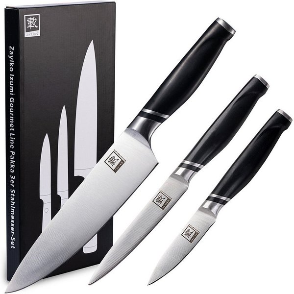 ZAYIKO Messer-Set 3er Küchenmesser-Set 8 bis 20 cm Edelstahlklingen mit ABS Griffen (Stahlmesser mit Geschenkbox, 3-tlg., 3er Edelstahl-Messer-Set), Deutscher E