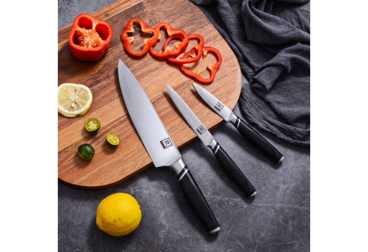 ZAYIKO Messer-Set 3er Küchenmesser-Set 8 bis 20 cm Edelstahlklingen mit ABS Griffen (Stahlmesser mit Geschenkbox, 3-tlg., 3er Edelstahl-Messer-Set), Deutscher E – Bild 2 von 5
