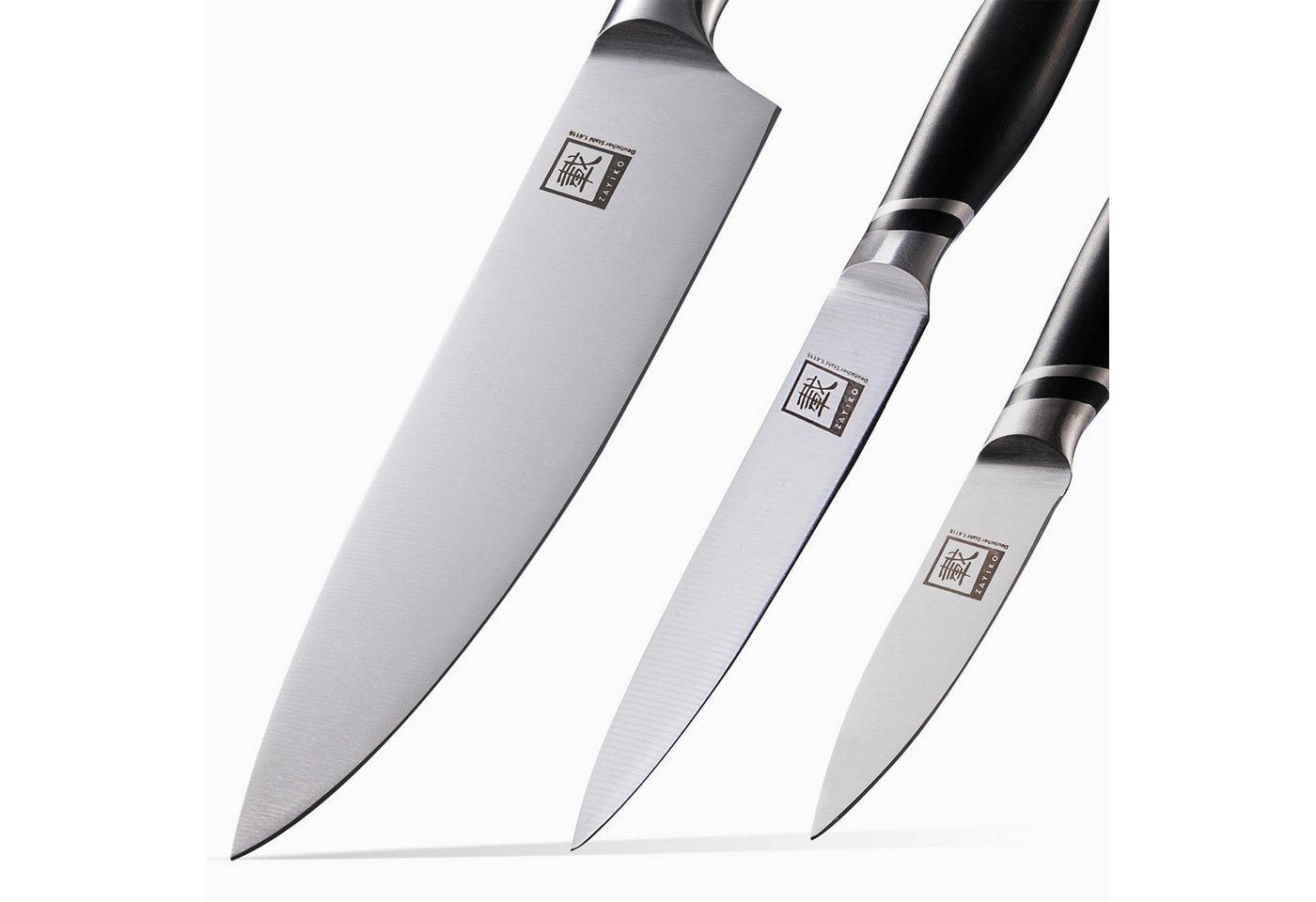 ZAYIKO Messer-Set 3er Küchenmesser-Set 8 bis 20 cm Edelstahlklingen mit ABS Griffen (Stahlmesser mit Geschenkbox, 3-tlg., 3er Edelstahl-Messer-Set), Deutscher E – Bild 4 von 5
