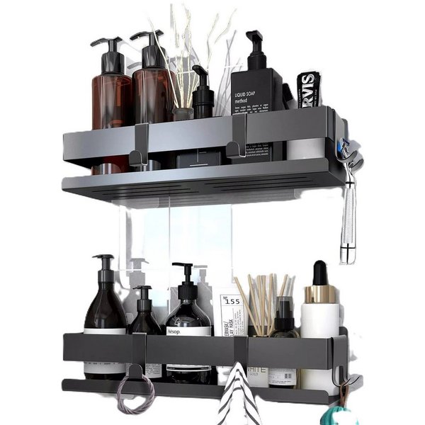ZcScoery Duschregal Duschablage Edelstahl Schwarz, ohne Bohren, Badregal Set 2-teilig, Duschablagen-Set aus Edelstahl für Bad & Küche, bohrfrei, Rostfrei, selbs