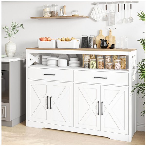 zebery Buffet Küchen Sideboard aus Holz (Set, 1-St., Küchenschrank mit 2 Schubladen und 4 Türen) Buffetschrank mit verstellbaren Ablagen für Wohnzimmer Küche Fl