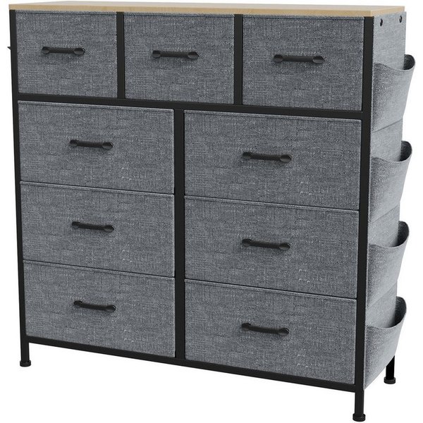 zebery Kommode mit 9 Stoffschubladen (Set, 1 St., Schubladenschrank mit Griffe und Seitentaschen, Metallgestell), für Schlafzimmer, Wohnzimmer, Flur, Grau, 100 