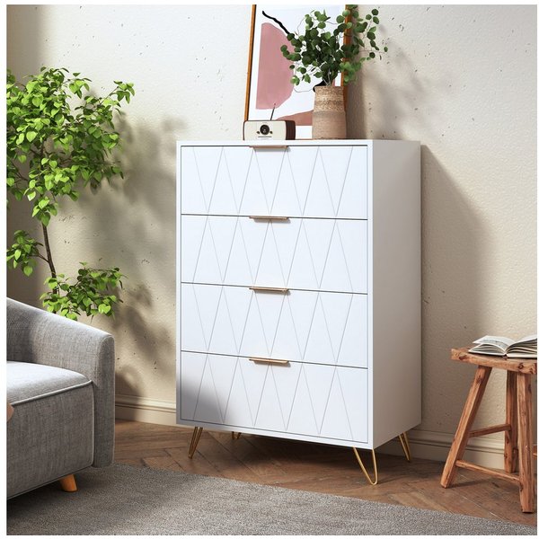 zebery Kommode Sideboard aus Holz, Metallbeine (Set, 1 St., Modern Highboard mit 4 Stauraum Schubladen, Metallgriff), Schmal Kommode Buffet für Schlafzimmer, Wo