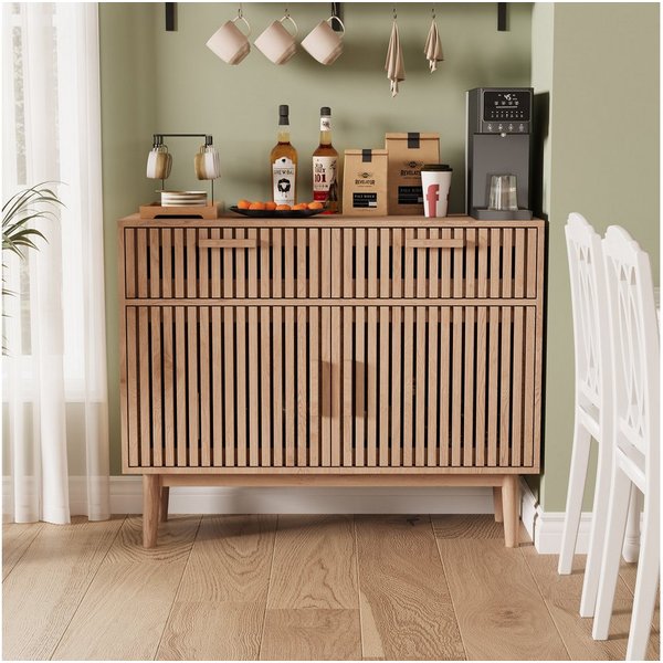zebery Kommode Sideboard Buffetschrank aus Holz, Holzbeine (Set, 1 St., Anrichte Küchenschrank mit 2 Schubladen und 2 Türen), für Schlafzimmer, Wohnzimmer, Flur