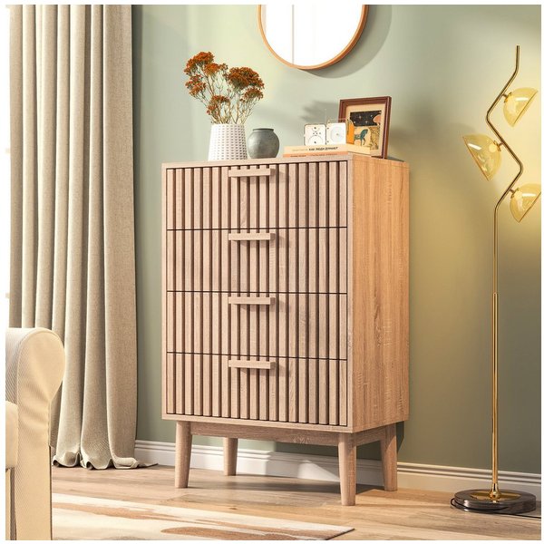 zebery Kommode Sideboard Buffetschrank aus Holz, Holzbeine (Set, 1 St., Highboard mit 4 Stauraum Schubladen), für Schlafzimmer, Wohnzimmer, Flur, 60x34x91cm, Ho