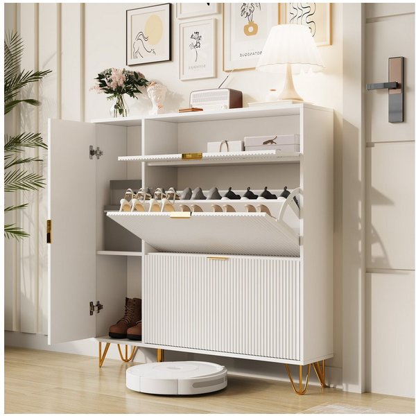 zebery Schuhschrank Schuhregal Schmal Schuhkipper (Set, 1-St., Weiß Schuhkommode mit 2 Klappen und 2 Türen) für 22 Paar Schuhe, für Schlafzimmer, Wohnzimmer, Fl